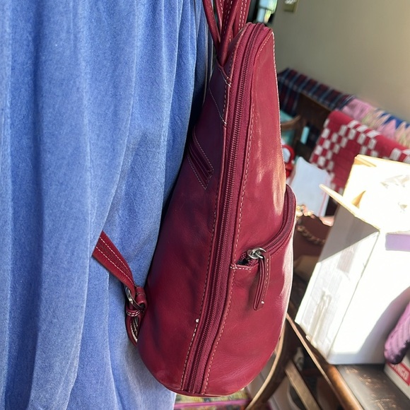 Tignanello  Backpack Mini  bag  genuine leather  Red wear as sling back  10” EUC - Picture 5 of 17